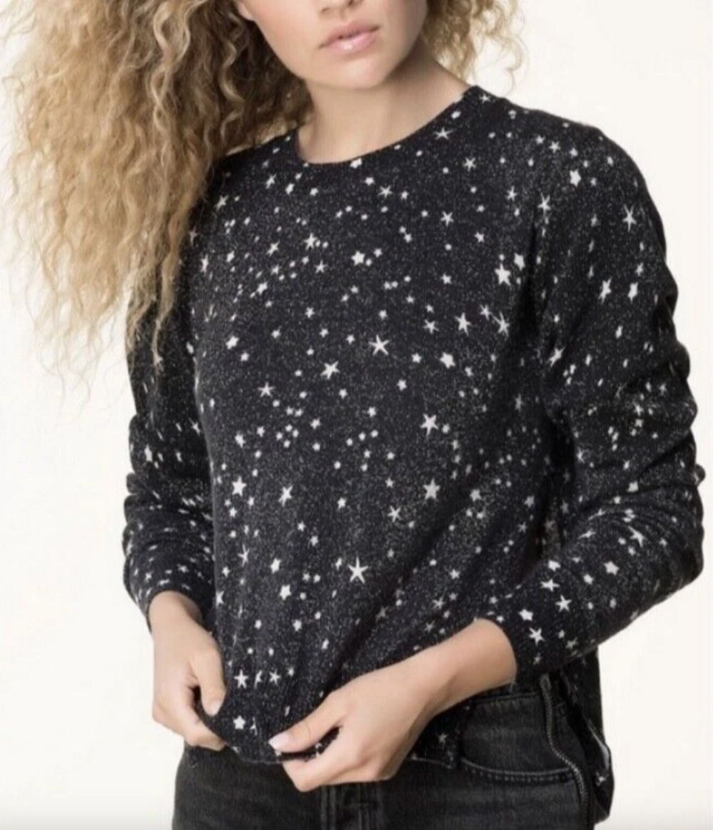 27 Miles Malibu Sweater 100% Cashmere Metallic Celestial Star Print Pullover XS